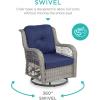 imageBest Choice Products 3Piece Outdoor Wicker Patio Bistro Set w 2 360Degree Swivel Rocking Chairs and Tempered Glass Top Side Table  NavyNavy