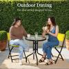 imageBest Choice Products 3Piece Patio Bistro Dining Furniture Set wGlass Tabletop 2 Folding Chairs Steel Frame Polyester Fabric  GrayYellow