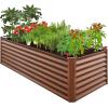 imageBest Choice Products 4x2x2ft Outdoor Metal Raised Garden Bed Deep Root Planter Box for Vegetables Flowers Herbs and Succulents w 119 Gallon Capacity  TaupeWood Grain