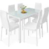 imageBest Choice Products 5Piece Glass Dining Set Modern Kitchen Table Furniture for Dining Room Dinette Compact SpaceSaving wGlass Tabletop 4 Upholstered PU Chairs Metal Steel Frame  BlackWhite
