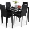 imageBest Choice Products 5Piece Glass Dining Set Modern Kitchen Table Furniture for Dining Room Dinette Compact SpaceSaving wGlass Tabletop 4 Upholstered PU Chairs Metal Steel Frame  BlackBlack
