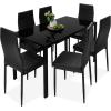 imageBest Choice Products 5Piece Glass Dining Set Modern Kitchen Table Furniture for Dining Room Dinette Compact SpaceSaving wGlass Tabletop 4 Upholstered PU Chairs Metal Steel Frame  BlackBlack