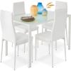 imageBest Choice Products 5Piece Glass Dining Set Modern Kitchen Table Furniture for Dining Room Dinette Compact SpaceSaving wGlass Tabletop 4 Upholstered PU Chairs Metal Steel Frame  BlackWhite