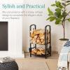 imageBest Choice Products 5Piece Indoor Outdoor Wrought Iron Firewood Log Storage Rack Holder Firepit Tools Set for Fireplace Fire Pit Stove wHook Broom Shovel Tongs  CopperCopper