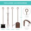 imageBest Choice Products 5Piece Indoor Outdoor Wrought Iron Firewood Log Storage Rack Holder Firepit Tools Set for Fireplace Fire Pit Stove wHook Broom Shovel Tongs  CopperCopper