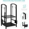 imageBest Choice Products 5Piece Indoor Outdoor Wrought Iron Firewood Log Storage Rack Holder Firepit Tools Set for Fireplace Fire Pit Stove wHook Broom Shovel Tongs  CopperBlack