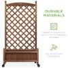 imageBest Choice Products 60in Wood Planter Box ampamp Diamond Lattice Trellis Mobile Outdoor Raised Garden Bed for Climbing Plants wDrainage Holes Optional Wheels  Walnut