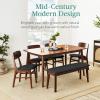 imageBest Choice Products 6Piece Wooden Dining Set MidCentury Modern Table ampamp Upholstered Chair Set wBench Seat Rubberwood Legs  WalnutCharcoalWalnutCharcoal