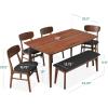 imageBest Choice Products 6Piece Wooden Dining Set MidCentury Modern Table ampamp Upholstered Chair Set wBench Seat Rubberwood Legs  WalnutCharcoalWalnutCharcoal