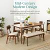 imageBest Choice Products 6Piece Wooden Dining Set MidCentury Modern Table ampamp Upholstered Chair Set wBench Seat Rubberwood Legs  WalnutCharcoalWalnutCream