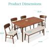 imageBest Choice Products 6Piece Wooden Dining Set MidCentury Modern Table ampamp Upholstered Chair Set wBench Seat Rubberwood Legs  WalnutCharcoalWalnutCream