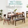 imageBest Choice Products 6Piece Wooden Dining Set MidCentury Modern Table ampamp Upholstered Chair Set wBench Seat Rubberwood Legs  WalnutCharcoalWalnutGray