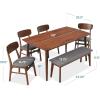 imageBest Choice Products 6Piece Wooden Dining Set MidCentury Modern Table ampamp Upholstered Chair Set wBench Seat Rubberwood Legs  WalnutCharcoalWalnutGray