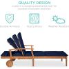 imageBest Choice Products 79x26in Acacia Wood Chaise Lounge Chair Recliner Outdoor Furniture for Patio Poolside wSlideOut Side Table FoamPadded Cushion Adjustable Backrest Wheels  CreamNavy Blue