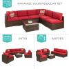 imageBest Choice Products 7Piece Modular Outdoor Sectional Wicker Patio Conversation Set w 2 Pillows Coffee Table Cover Included  GrayCreamBrownRed