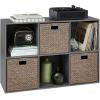 imageBest Choice Products 9Cube Bookshelf 3Tier Wood Storage Bookcase WLegs 11in Shelf Opening Cube Organizer Living Room Office Nursery  BlackDark Gray