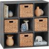 imageBest Choice Products 9Cube Bookshelf 3Tier Wood Storage Bookcase WLegs 11in Shelf Opening Cube Organizer Living Room Office Nursery  BlackDark Gray
