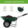 imageBest Choice Products DualWheel Home Utility Yard Wheelbarrow Garden Cart wBuiltin Stand for Lawn Gardening Construction  BlueGreen