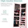 imageBest Choice Products Freestanding Jewelry Armoire Cabinet Full Length Standing Mirror Lockable Makeup Storage Organizer wVelvet Lining 3 Angles Lock Accessory Pouch 5 Shelves  Rustic BrownDusty Pink