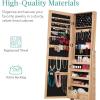 imageBest Choice Products Freestanding Jewelry Armoire Cabinet Full Length Standing Mirror Lockable Makeup Storage Organizer wVelvet Lining 3 Angles Lock Accessory Pouch 5 Shelves  Rustic BrownNatural Oak