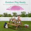 imageBest Choice Products Kids Wooden Picnic Table Outdoor Activity ampamp Dining Table wAdjustable Collapsible Umbrella Builtin Seats  Golden BrownNavyNaturalDark Pink