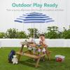 imageBest Choice Products Kids Wooden Picnic Table Outdoor Activity ampamp Dining Table wAdjustable Collapsible Umbrella Builtin Seats  Golden BrownNavyNaturalNavy