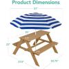 imageBest Choice Products Kids Wooden Picnic Table Outdoor Activity ampamp Dining Table wAdjustable Collapsible Umbrella Builtin Seats  Golden BrownNavyNaturalNavy