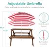 imageBest Choice Products Kids Wooden Picnic Table Outdoor Activity ampamp Dining Table wAdjustable Collapsible Umbrella Builtin Seats  Golden BrownNavyWalnutRed