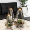 imageBest Choice Products Metal Indoor Outdoor Modern Decorative Faceted Hurricane Candle Holder Centerpiece Lanterns for Parties Events Weddings wClear Glass Mirrored Base Set of 3 Brass