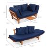 imageBest Choice Products Outdoor Convertible Acacia Wood Futon Sofa Furniture for Patio Balcony Poolside Backyard wPullout Tray Removable WeatherResistant Cushion ampamp 4 Pillows  Navy BlueNavy
