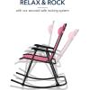 imageBest Choice Products Outdoor Folding Rocking Chair Zero Gravity Lounge Chair Patio Rocker wHeadrest Pillow  Peacock BluePink