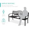 imageBest Choice Products Outdoor Garden Bench with Pullout Middle Table Double Seat Steel Metal for Patio Porch Backyard wWeather Resistant Frame 600lb Weight Capacity  Black