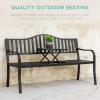 imageBest Choice Products Outdoor Garden Bench with Pullout Middle Table Double Seat Steel Metal for Patio Porch Backyard wWeather Resistant Frame 600lb Weight Capacity  Black