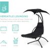 imageBest Choice Products Outdoor Hanging Curved Steel Chaise Lounge Chair Swing wBuiltin Pillow and Removable Canopy  TealBlack