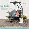 imageBest Choice Products Outdoor Hanging Curved Steel Chaise Lounge Chair Swing wBuiltin Pillow and Removable Canopy  TealBlack