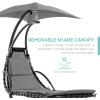 imageBest Choice Products Outdoor Hanging Curved Steel Chaise Lounge Chair Swing wBuiltin Pillow and Removable Canopy  TealCharcoal Gray