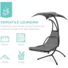 imageBest Choice Products Outdoor Hanging Curved Steel Chaise Lounge Chair Swing wBuiltin Pillow and Removable Canopy  TealCharcoal Gray