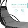 imageBest Choice Products Outdoor Hanging Curved Steel Chaise Lounge Chair Swing wBuiltin Pillow and Removable Canopy  TealCharcoal Gray