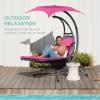 imageBest Choice Products Outdoor Hanging Curved Steel Chaise Lounge Chair Swing wBuiltin Pillow and Removable Canopy  TealPink