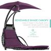 imageBest Choice Products Outdoor Hanging Curved Steel Chaise Lounge Chair Swing wBuiltin Pillow and Removable Canopy  TealPurple