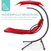 imageBest Choice Products Outdoor Hanging Curved Steel Chaise Lounge Chair Swing wBuiltin Pillow and Removable Canopy  TealRed