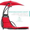 imageBest Choice Products Outdoor Hanging Curved Steel Chaise Lounge Chair Swing wBuiltin Pillow and Removable Canopy  TealRed