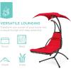 imageBest Choice Products Outdoor Hanging Curved Steel Chaise Lounge Chair Swing wBuiltin Pillow and Removable Canopy  TealRed