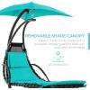 imageBest Choice Products Outdoor Hanging Curved Steel Chaise Lounge Chair Swing wBuiltin Pillow and Removable Canopy  TealTeal