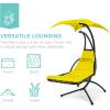 imageBest Choice Products Outdoor Hanging Curved Steel Chaise Lounge Chair Swing wBuiltin Pillow and Removable Canopy  TealYellow