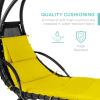 imageBest Choice Products Outdoor Hanging Curved Steel Chaise Lounge Chair Swing wBuiltin Pillow and Removable Canopy  TealYellow