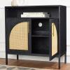 imageBest Choice Products Rattan Sideboard Buffet Cabinet Entryway Table Accent Storage Cabinet Console Table for Hallway Living Room Dining Room  BrownBlack