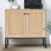 imageBest Choice Products Rattan Sideboard Buffet Cabinet Entryway Table Accent Storage Cabinet Console Table for Hallway Living Room Dining Room  BrownBlack