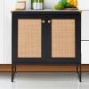 imageBest Choice Products Rattan Sideboard Buffet Cabinet Entryway Table Accent Storage Cabinet Console Table for Hallway Living Room Dining Room  BrownBlack