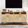 imageBest Choice Products Rattan Sideboard Buffet Cabinet Entryway Table Accent Storage Cabinet Console Table for Hallway Living Room Dining Room  BrownBlack